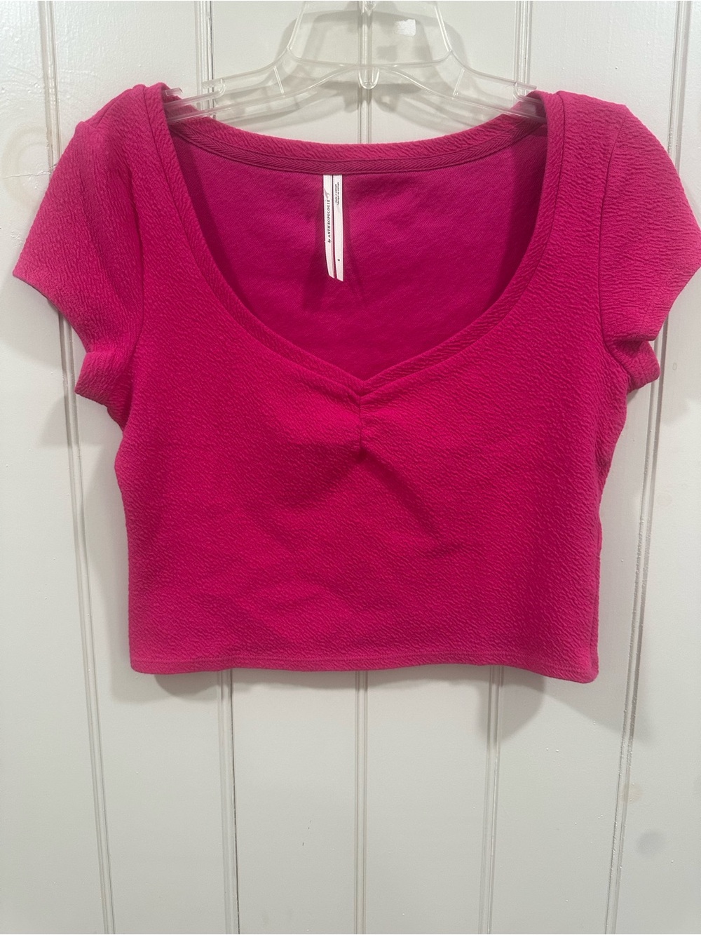 Anthropologie Hot Pink Scoop Neck Short Sleeve Crop Top